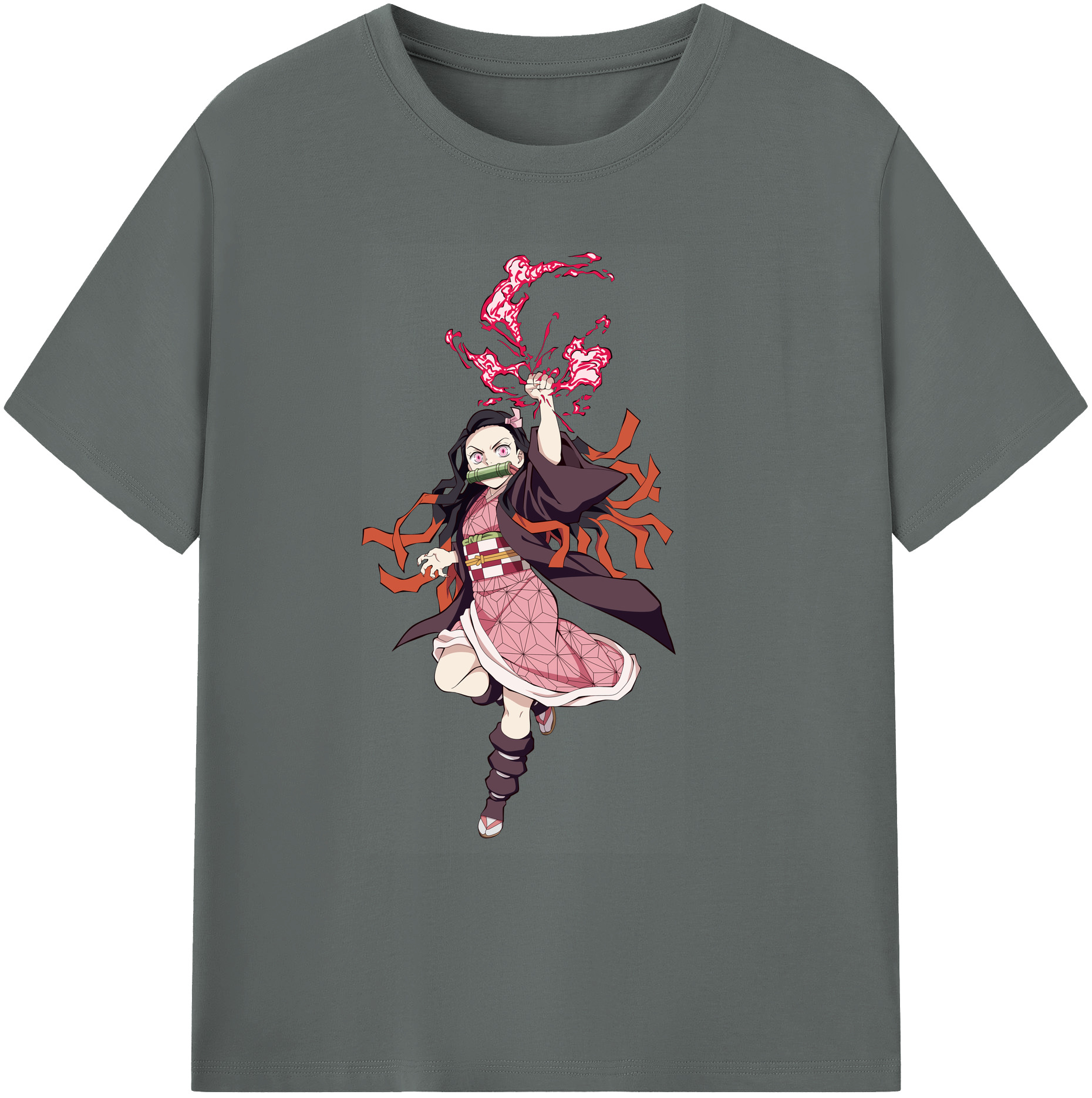 （画像用） 鬼滅の刃（きめつのやいば）竈門 禰󠄀豆子／かまど ねずこ Kamado Nezuko 綿100％ メンズ半袖Tシャツ｜肌触りやわらか＆通気性